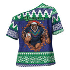Merry Haka Warriors Personalised Cross Shoulder Shirt Christmas Rugby League Spirit - Aussie Hoodie