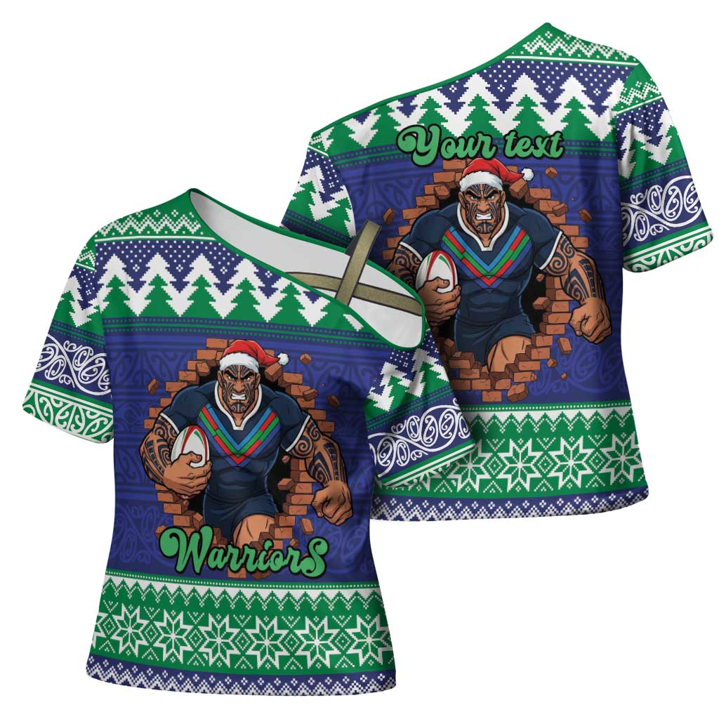 Merry Haka Warriors Personalised Cross Shoulder Shirt Christmas Rugby League Spirit - Aussie Hoodie