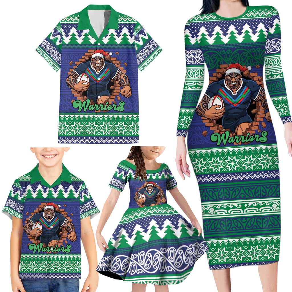 Merry Haka Warriors Personalised Family Matching Long Sleeve Bodycon Dress and Hawaiian Shirt Christmas Rugby League Spirit - Aussie Hoodie