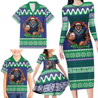Merry Haka Warriors Personalised Family Matching Long Sleeve Bodycon Dress and Hawaiian Shirt Christmas Rugby League Spirit - Aussie Hoodie