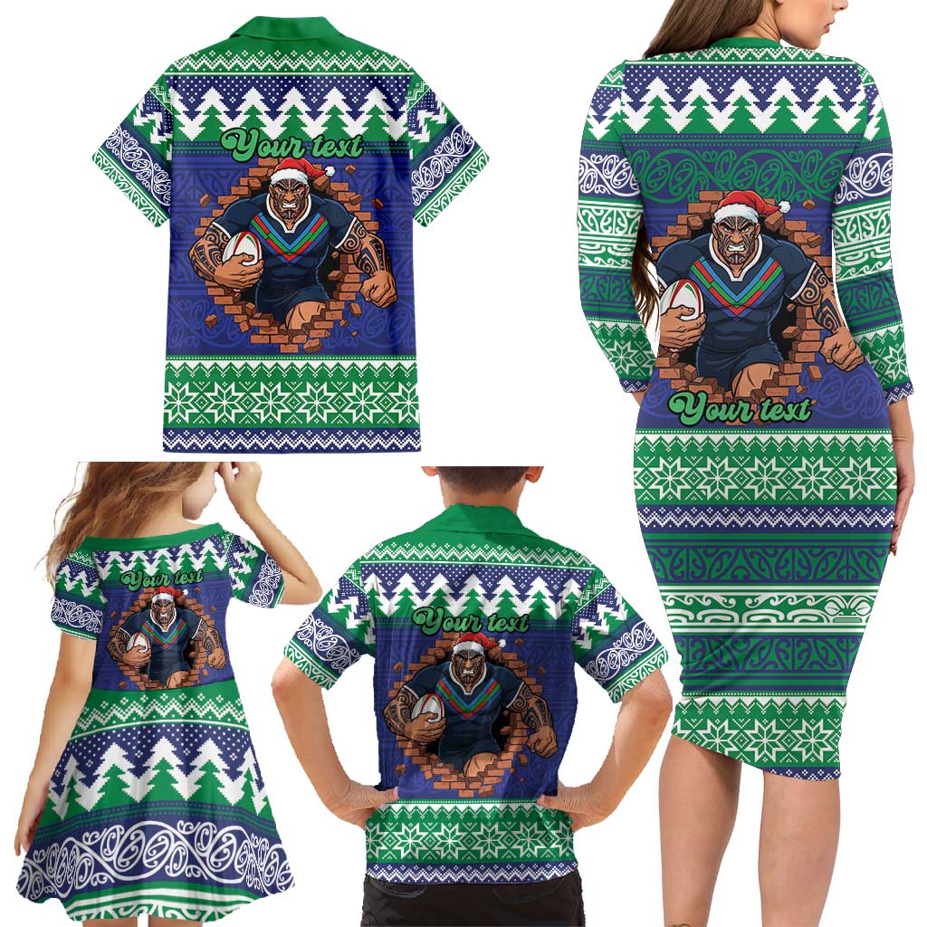 Merry Haka Warriors Personalised Family Matching Long Sleeve Bodycon Dress and Hawaiian Shirt Christmas Rugby League Spirit - Aussie Hoodie