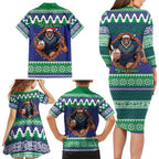 Merry Haka Warriors Personalised Family Matching Long Sleeve Bodycon Dress and Hawaiian Shirt Christmas Rugby League Spirit - Aussie Hoodie
