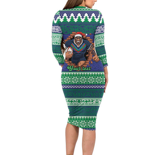 Merry Haka Warriors Personalised Family Matching Long Sleeve Bodycon Dress and Hawaiian Shirt Christmas Rugby League Spirit - Aussie Hoodie