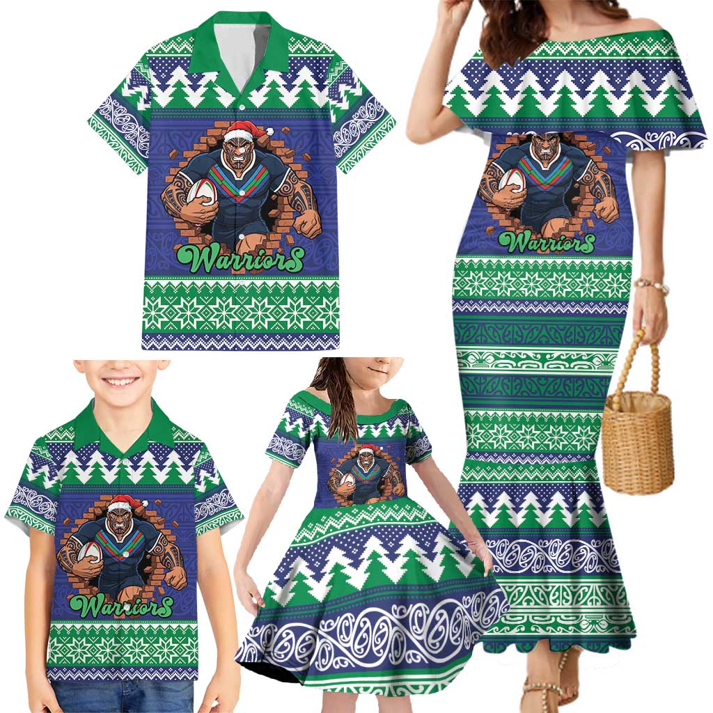 Merry Haka Warriors Personalised Family Matching Mermaid Dress and Hawaiian Shirt Christmas Rugby League Spirit - Aussie Hoodie