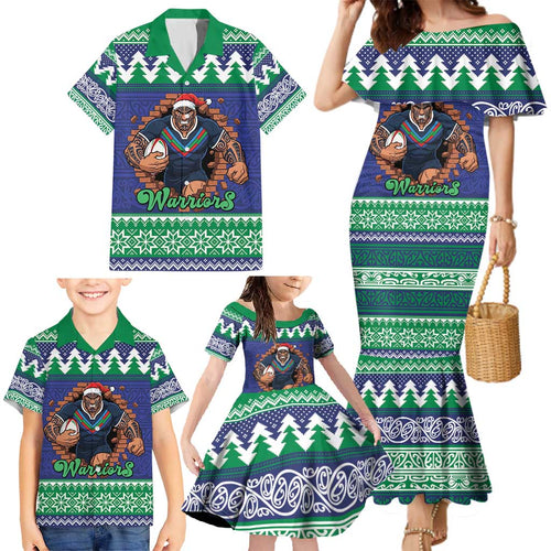 Merry Haka Warriors Personalised Family Matching Mermaid Dress and Hawaiian Shirt Christmas Rugby League Spirit - Aussie Hoodie