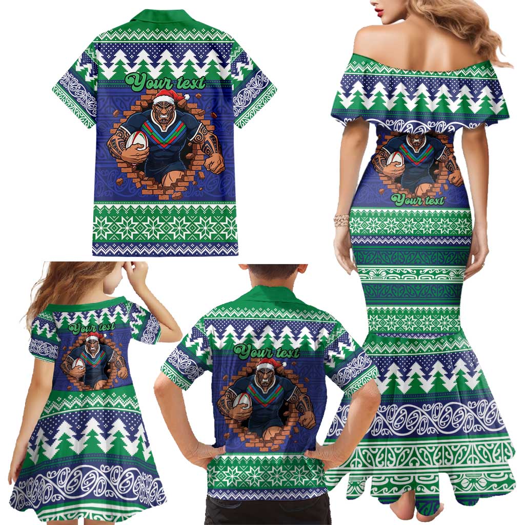 Merry Haka Warriors Personalised Family Matching Mermaid Dress and Hawaiian Shirt Christmas Rugby League Spirit - Aussie Hoodie