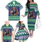Merry Haka Warriors Personalised Family Matching Off The Shoulder Long Sleeve Dress and Hawaiian Shirt Christmas Rugby League Spirit - Aussie Hoodie