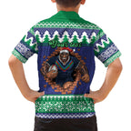 Merry Haka Warriors Personalised Family Matching Off The Shoulder Long Sleeve Dress and Hawaiian Shirt Christmas Rugby League Spirit - Aussie Hoodie