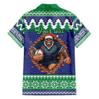Merry Haka Warriors Personalised Family Matching Off The Shoulder Long Sleeve Dress and Hawaiian Shirt Christmas Rugby League Spirit - Aussie Hoodie