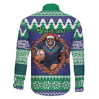 Merry Haka Warriors Personalised Family Matching Off The Shoulder Long Sleeve Dress and Hawaiian Shirt Christmas Rugby League Spirit - Aussie Hoodie