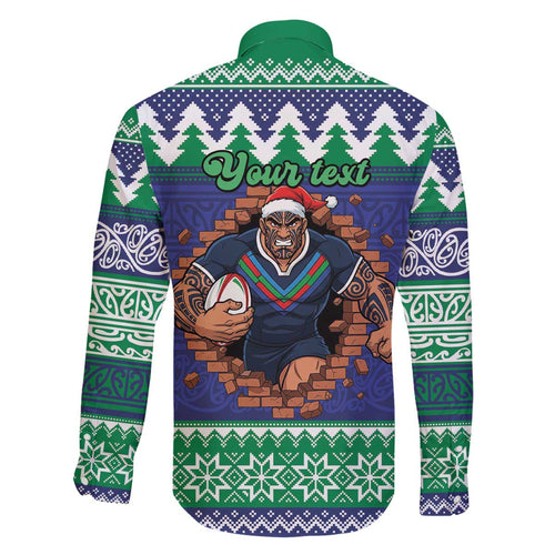 Merry Haka Warriors Personalised Family Matching Off The Shoulder Long Sleeve Dress and Hawaiian Shirt Christmas Rugby League Spirit - Aussie Hoodie