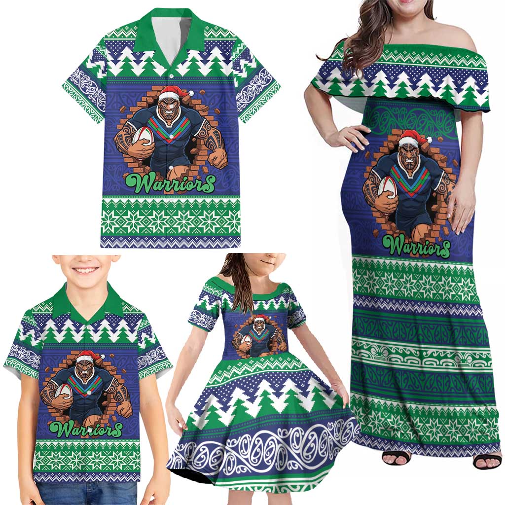 Merry Haka Warriors Personalised Family Matching Off Shoulder Maxi Dress and Hawaiian Shirt Christmas Rugby League Spirit - Aussie Hoodie