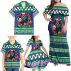 Merry Haka Warriors Personalised Family Matching Off Shoulder Maxi Dress and Hawaiian Shirt Christmas Rugby League Spirit - Aussie Hoodie