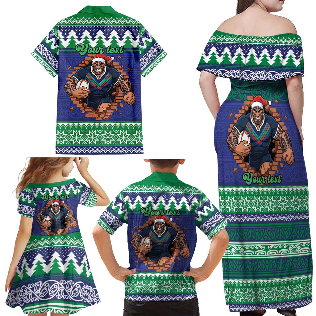 Merry Haka Warriors Personalised Family Matching Off Shoulder Maxi Dress and Hawaiian Shirt Christmas Rugby League Spirit - Aussie Hoodie