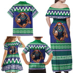 Merry Haka Warriors Personalised Family Matching Off Shoulder Maxi Dress and Hawaiian Shirt Christmas Rugby League Spirit - Aussie Hoodie