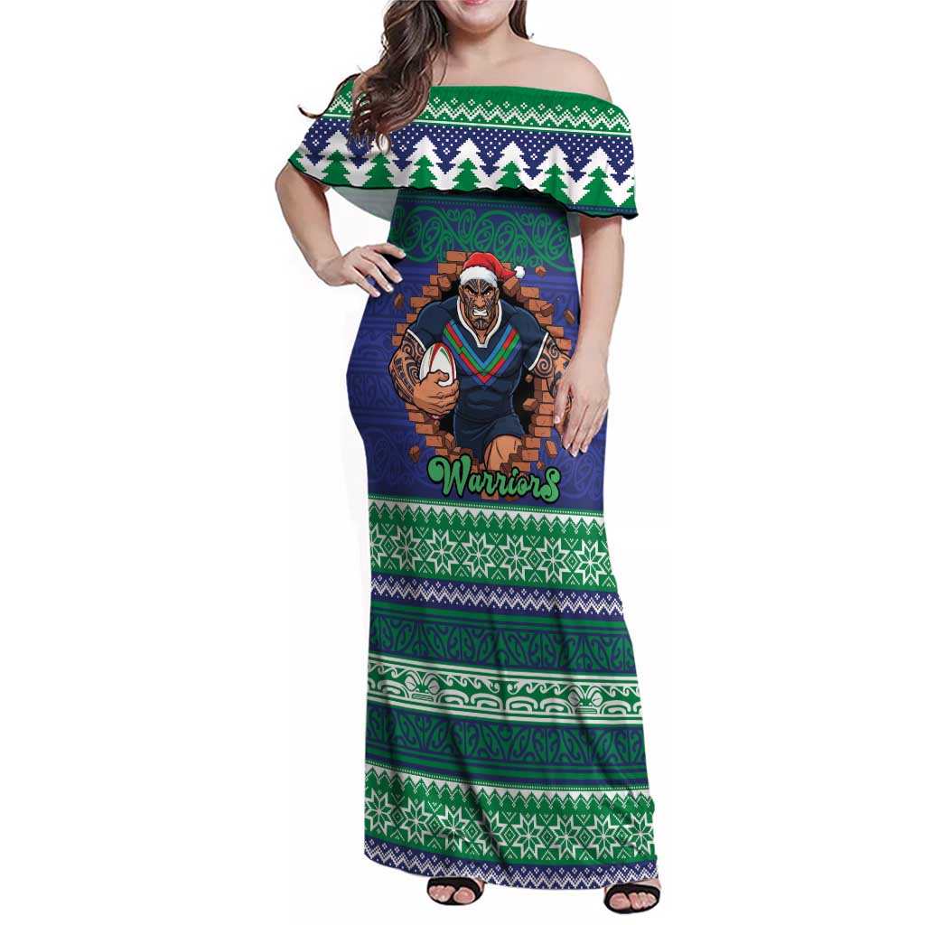 Merry Haka Warriors Personalised Family Matching Off Shoulder Maxi Dress and Hawaiian Shirt Christmas Rugby League Spirit - Aussie Hoodie