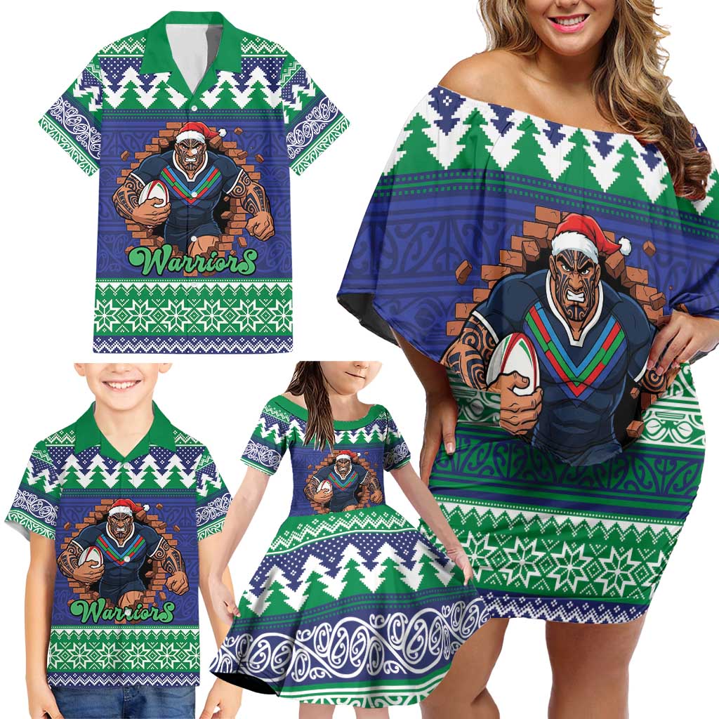 Merry Haka Warriors Personalised Family Matching Off Shoulder Short Dress and Hawaiian Shirt Christmas Rugby League Spirit - Aussie Hoodie