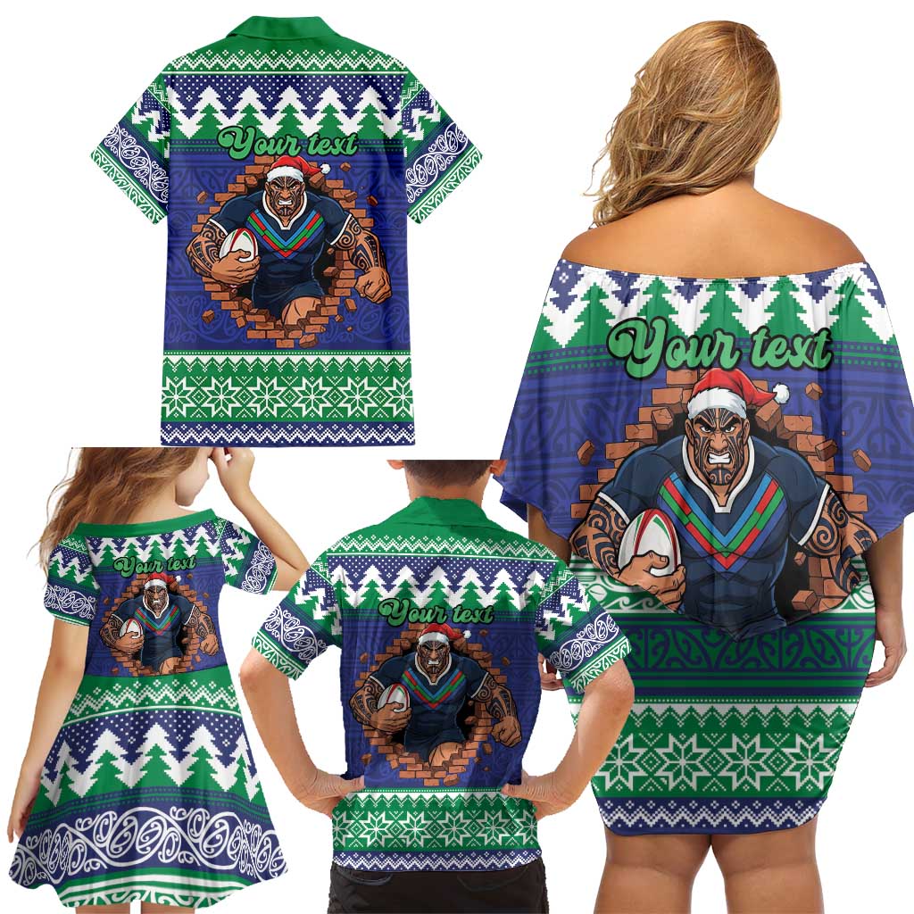 Merry Haka Warriors Personalised Family Matching Off Shoulder Short Dress and Hawaiian Shirt Christmas Rugby League Spirit - Aussie Hoodie