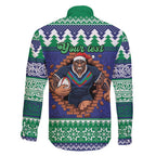 Merry Haka Warriors Personalised Family Matching Off Shoulder Short Dress and Hawaiian Shirt Christmas Rugby League Spirit - Aussie Hoodie