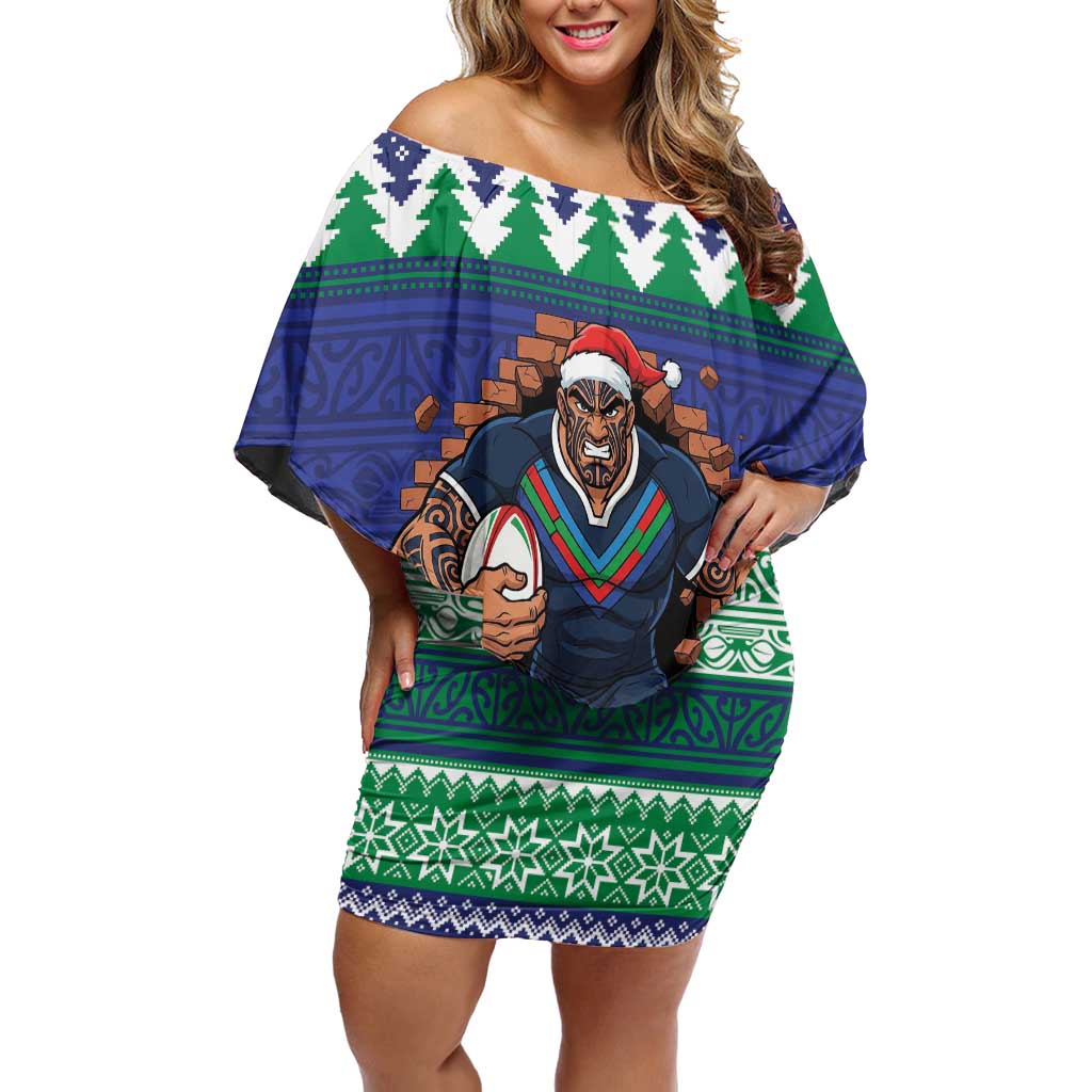 Merry Haka Warriors Personalised Family Matching Off Shoulder Short Dress and Hawaiian Shirt Christmas Rugby League Spirit - Aussie Hoodie