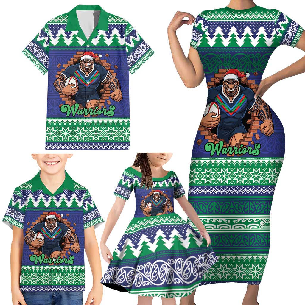Merry Haka Warriors Personalised Family Matching Short Sleeve Bodycon Dress and Hawaiian Shirt Christmas Rugby League Spirit - Aussie Hoodie