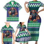 Merry Haka Warriors Personalised Family Matching Short Sleeve Bodycon Dress and Hawaiian Shirt Christmas Rugby League Spirit - Aussie Hoodie