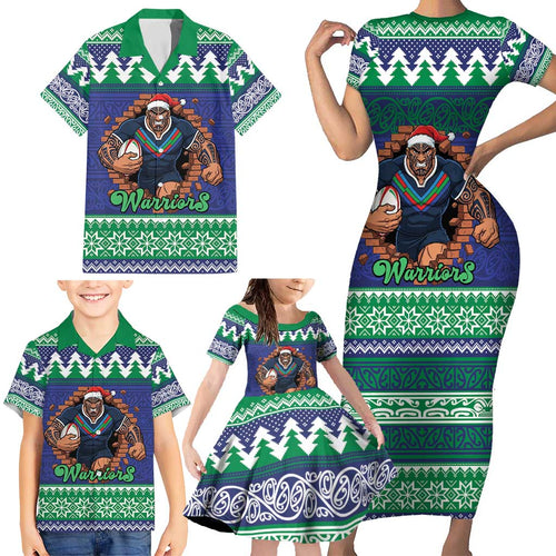 Merry Haka Warriors Personalised Family Matching Short Sleeve Bodycon Dress and Hawaiian Shirt Christmas Rugby League Spirit - Aussie Hoodie