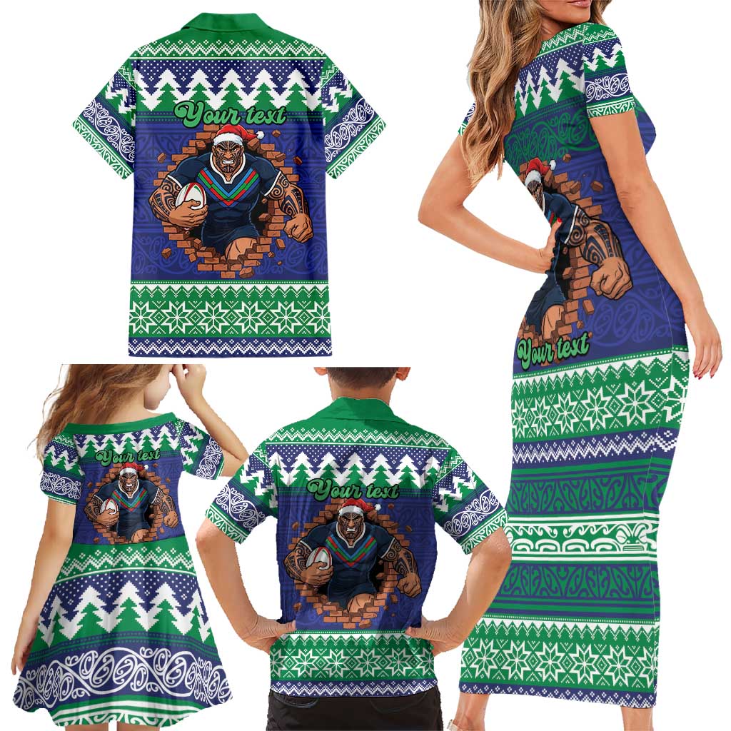 Merry Haka Warriors Personalised Family Matching Short Sleeve Bodycon Dress and Hawaiian Shirt Christmas Rugby League Spirit - Aussie Hoodie