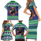 Merry Haka Warriors Personalised Family Matching Short Sleeve Bodycon Dress and Hawaiian Shirt Christmas Rugby League Spirit - Aussie Hoodie