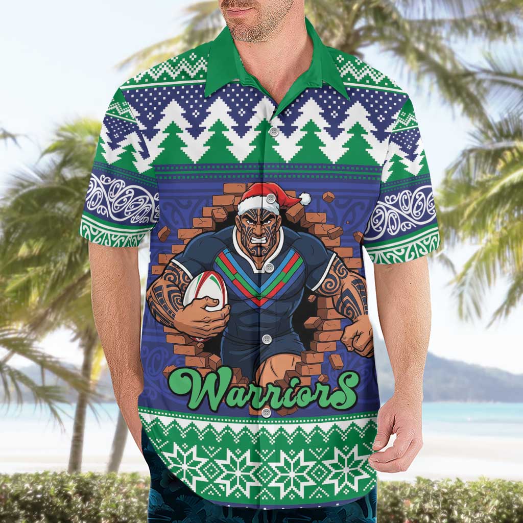 Merry Haka Warriors Personalised Hawaiian Shirt Christmas Rugby League Spirit - Aussie Hoodie