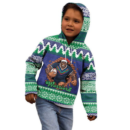 Merry Haka Warriors Personalised Kid Hoodie Christmas Rugby League Spirit - Aussie Hoodie