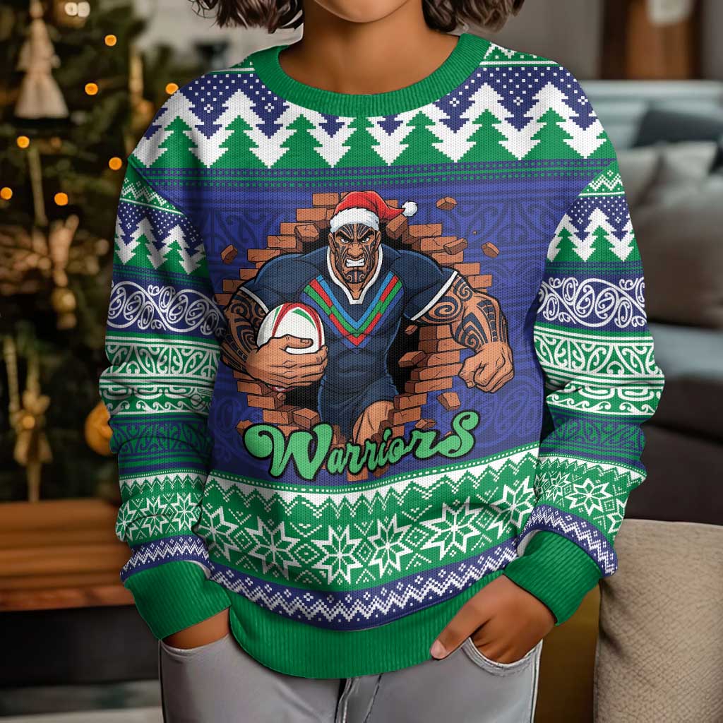 Merry Haka Warriors Personalised Kid Ugly Christmas Sweater Christmas Rugby League Spirit - Aussie Hoodie