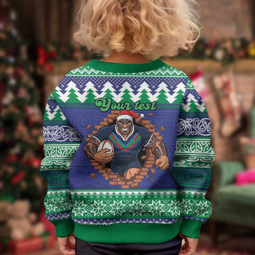 Merry Haka Warriors Personalised Kid Ugly Christmas Sweater Christmas Rugby League Spirit - Aussie Hoodie