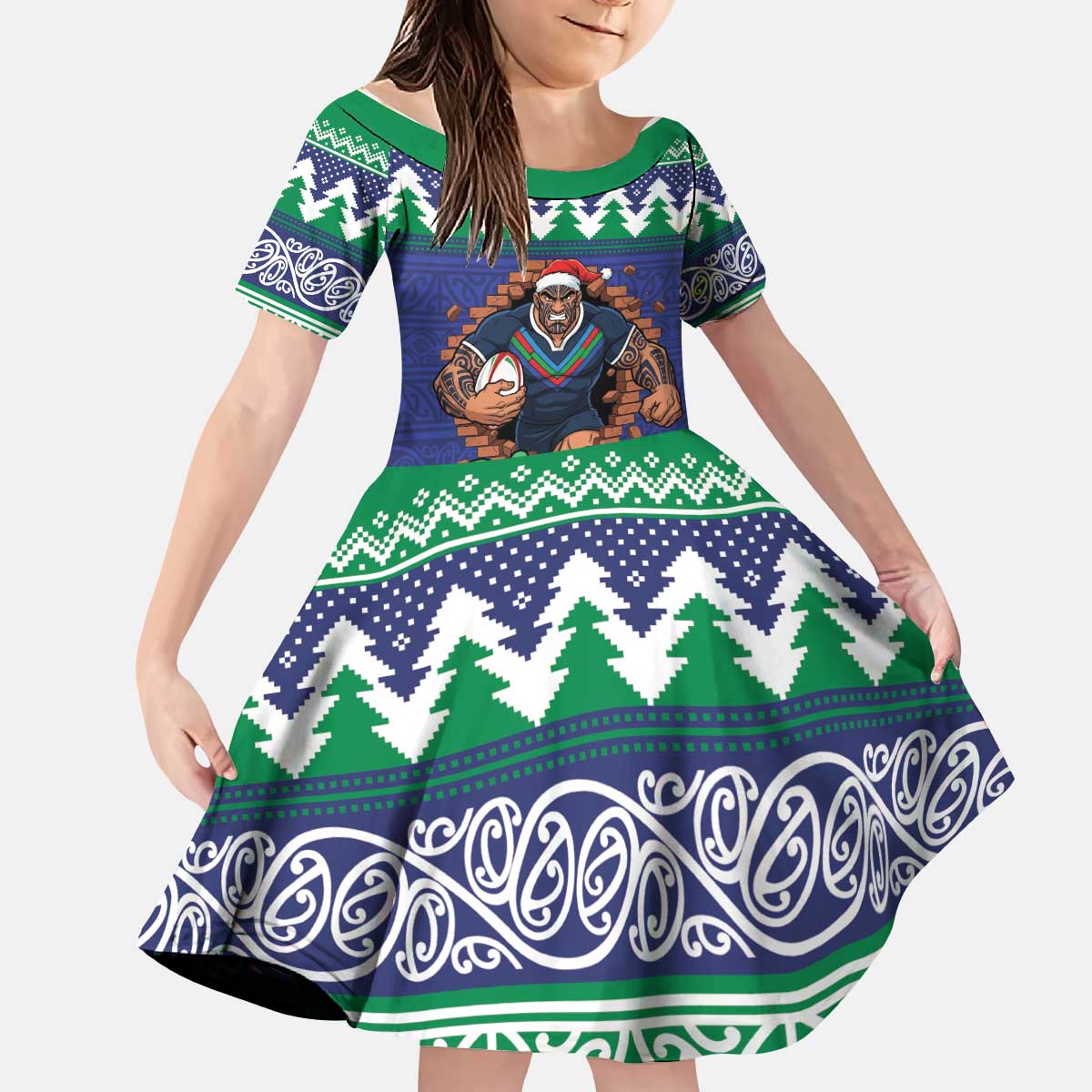 Merry Haka Warriors Personalised Kid Short Sleeve Dress Christmas Rugby League Spirit - Aussie Hoodie