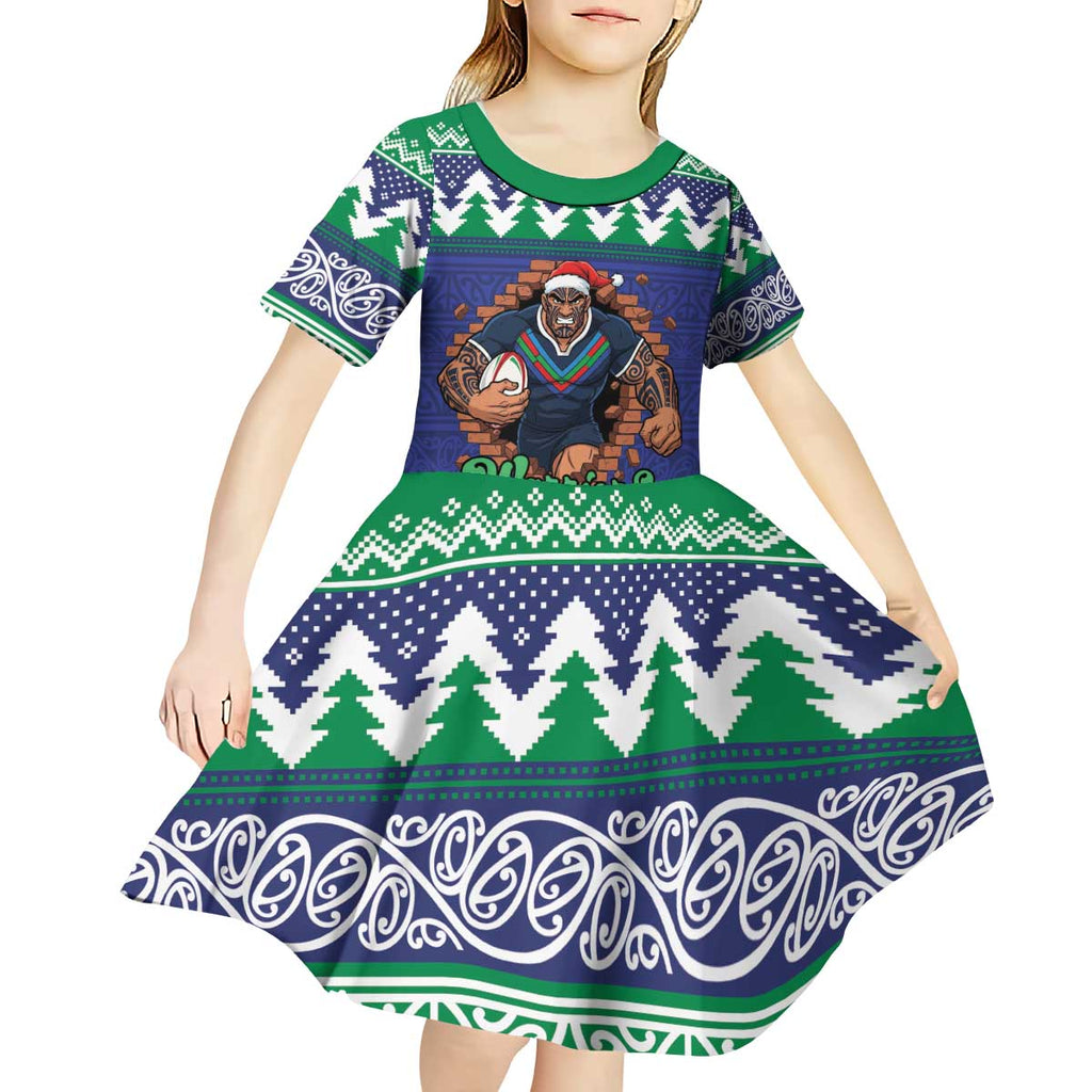 Merry Haka Warriors Personalised Kid Short Sleeve Dress Christmas Rugby League Spirit - Aussie Hoodie