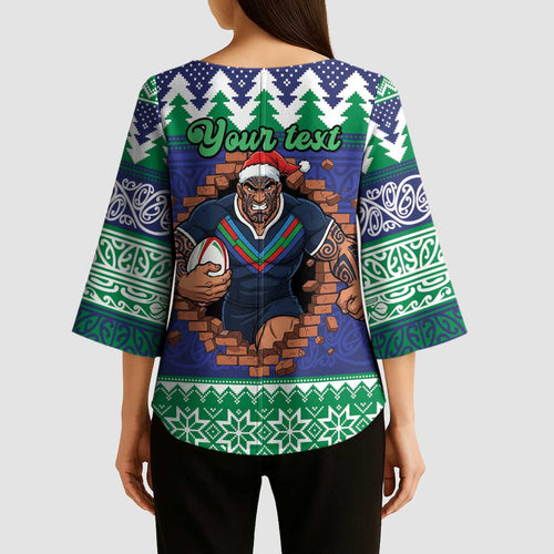 Merry Haka Warriors Personalised Kimono Sleeve Blouse Christmas Rugby League Spirit - Aussie Hoodie
