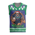 Merry Haka Warriors Personalised Christmas Knitted V-Neck Vest Christmas Rugby League Spirit - Aussie Hoodie