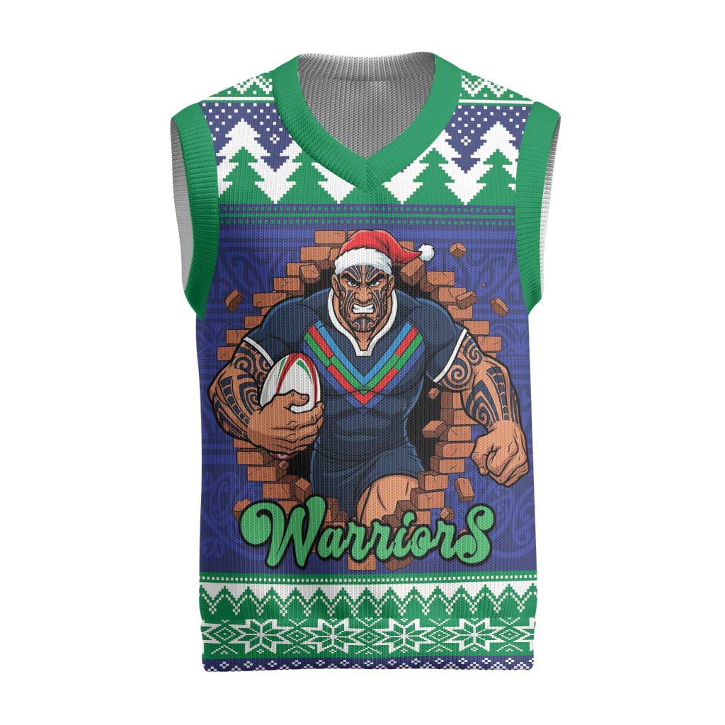 Merry Haka Warriors Personalised Christmas Knitted V-Neck Vest Christmas Rugby League Spirit - Aussie Hoodie