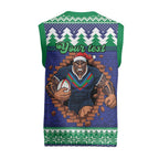 Merry Haka Warriors Personalised Christmas Knitted V-Neck Vest Christmas Rugby League Spirit - Aussie Hoodie