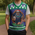 Merry Haka Warriors Personalised Christmas Knitted V-Neck Vest Christmas Rugby League Spirit - Aussie Hoodie