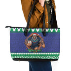 Merry Haka Warriors Personalised Leather Tote Bag Christmas Rugby League Spirit - Aussie Hoodie