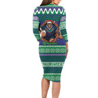 Merry Haka Warriors Personalised Long Sleeve Bodycon Dress Christmas Rugby League Spirit - Aussie Hoodie