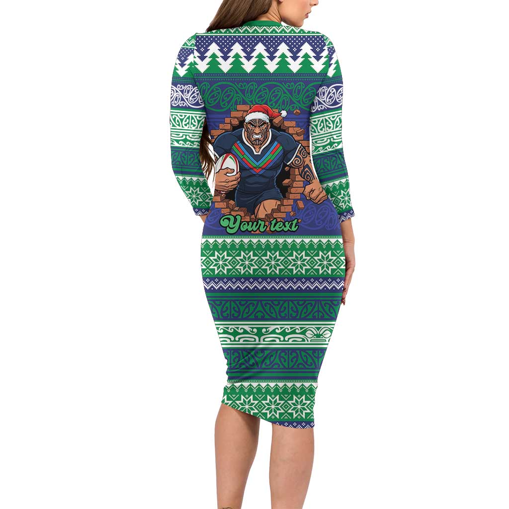 Merry Haka Warriors Personalised Long Sleeve Bodycon Dress Christmas Rugby League Spirit - Aussie Hoodie