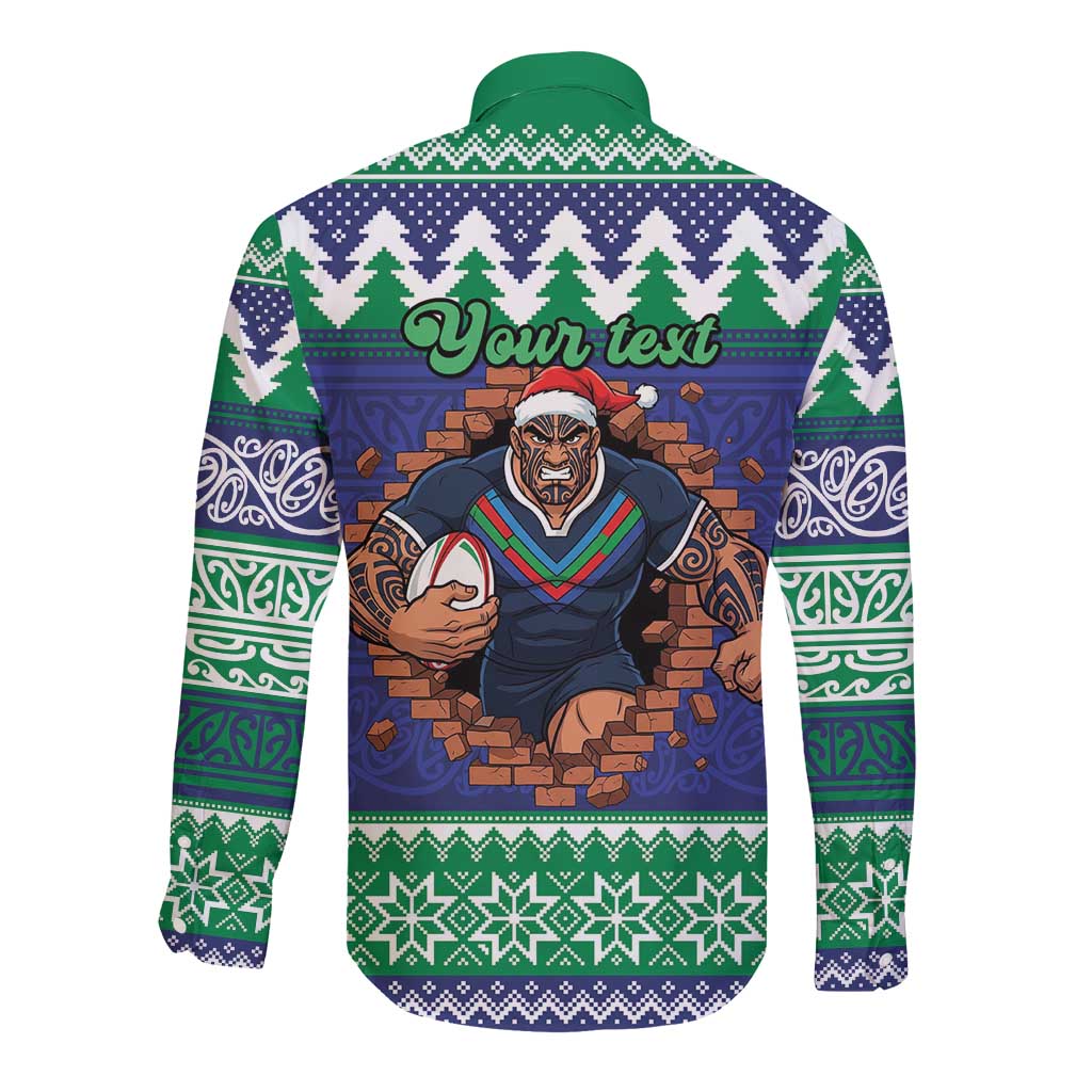 Merry Haka Warriors Personalised Long Sleeve Button Shirt Christmas Rugby League Spirit - Aussie Hoodie
