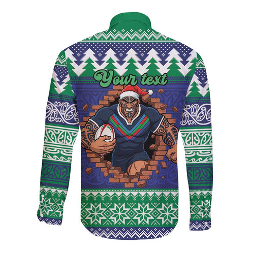 Merry Haka Warriors Personalised Long Sleeve Button Shirt Christmas Rugby League Spirit - Aussie Hoodie