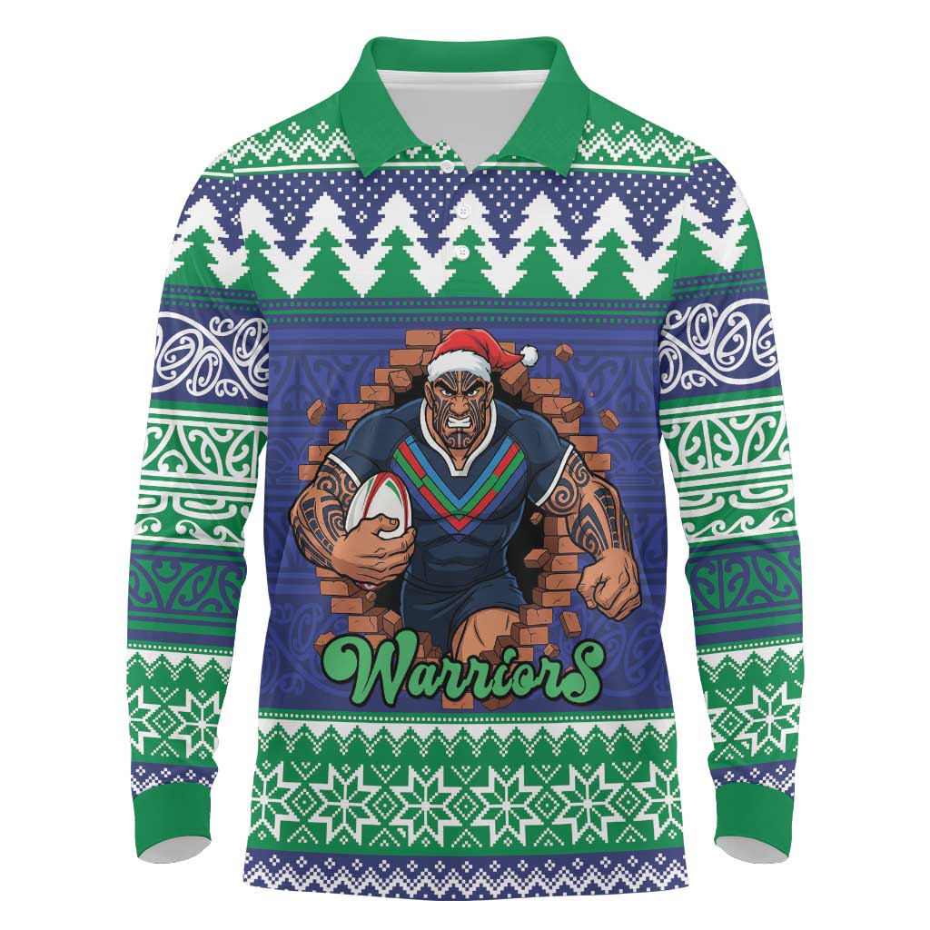Merry Haka Warriors Personalised Long Sleeve Polo Shirt Christmas Rugby League Spirit - Aussie Hoodie