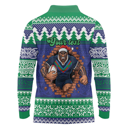 Merry Haka Warriors Personalised Long Sleeve Polo Shirt Christmas Rugby League Spirit - Aussie Hoodie
