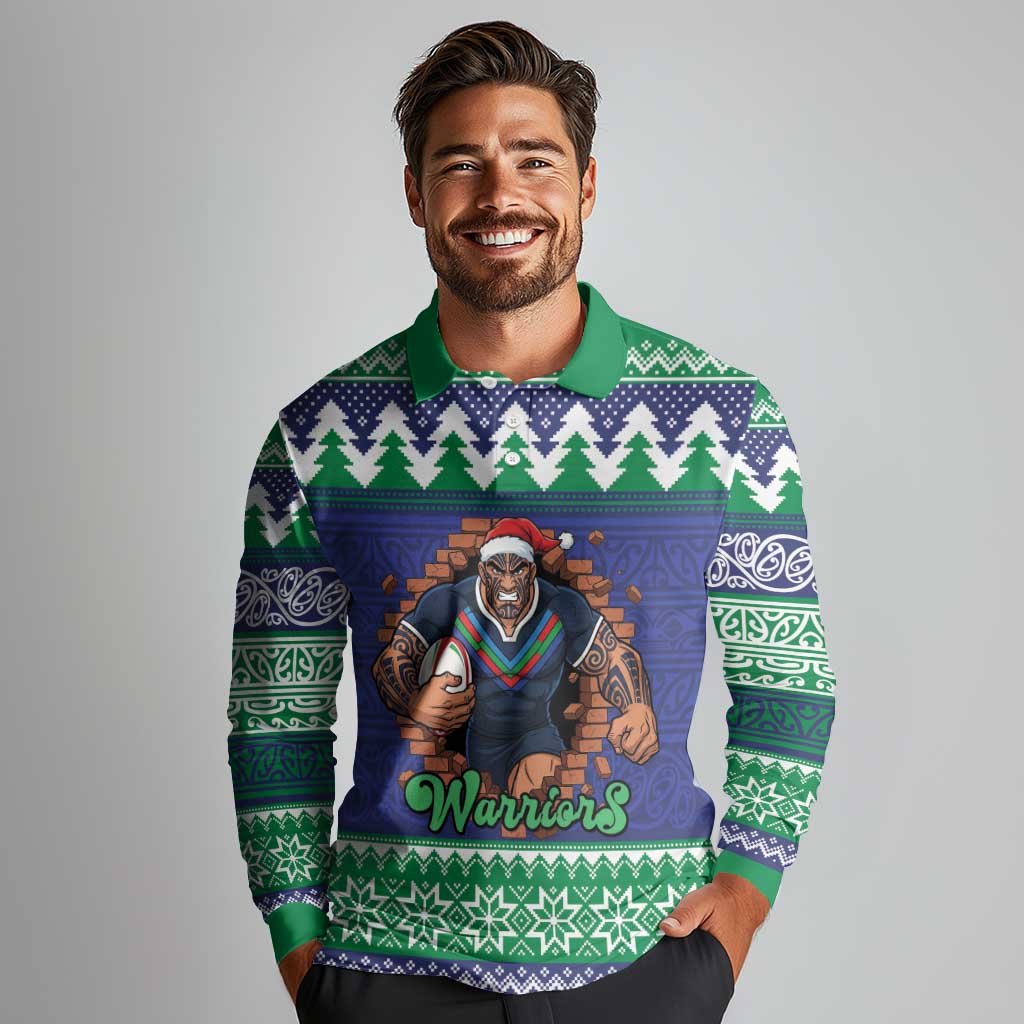 Merry Haka Warriors Personalised Long Sleeve Polo Shirt Christmas Rugby League Spirit - Aussie Hoodie