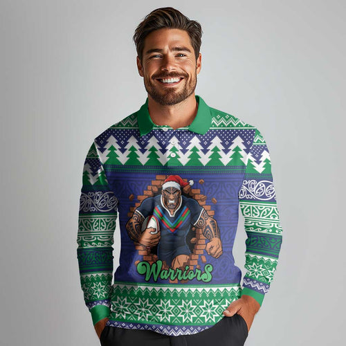 Merry Haka Warriors Personalised Long Sleeve Polo Shirt Christmas Rugby League Spirit - Aussie Hoodie