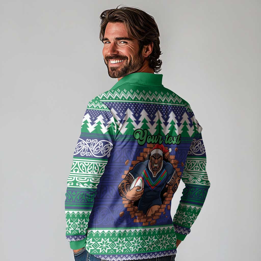 Merry Haka Warriors Personalised Long Sleeve Polo Shirt Christmas Rugby League Spirit - Aussie Hoodie